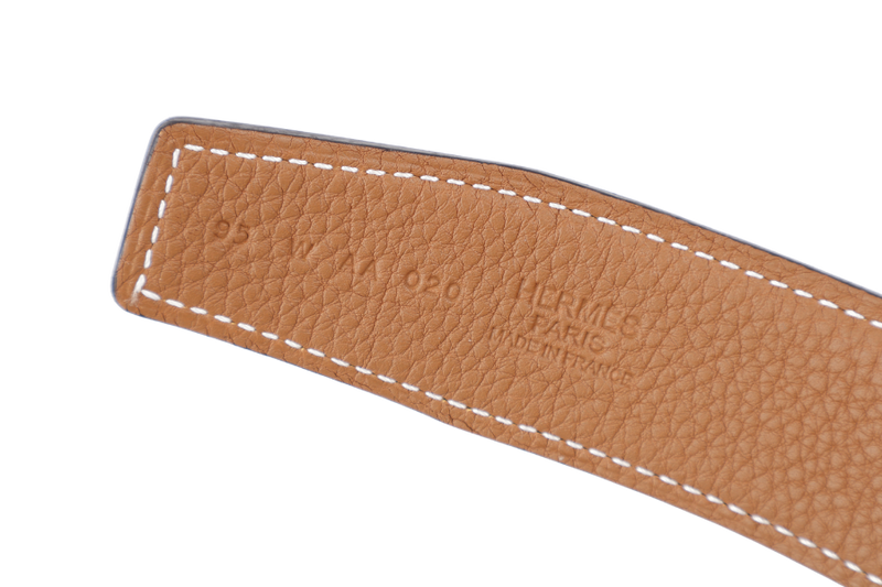 HERMES GOLD BLACK COLOR BELT FAUBOURG LAITON PERMABRASS GOLD HARDWARE WITH DUST COVER AND BOX