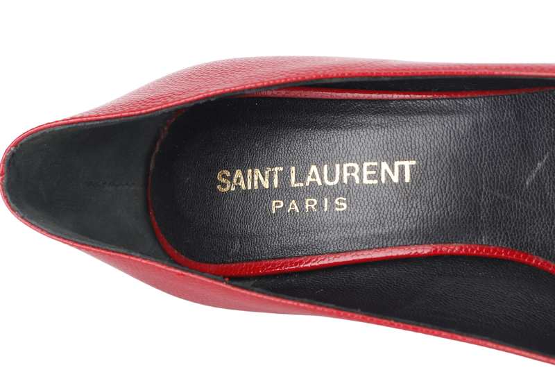 YVES SAINT LAURENT (YSL) RED GRAIN LEATHER JANIS POINTED TOE PLATFORM PUMPS SIZE 34