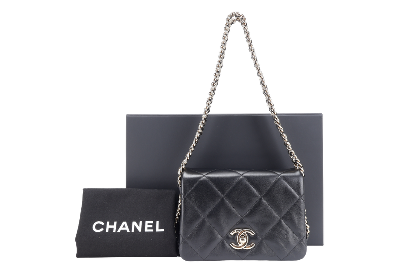 CHANEL CHAIN AROUND SHOULDER BAG (NPL1xxxx) BLACK LAMBSKIN GOLD HARDWARE WITH DUST COVER, BOX AND PAPER BAG