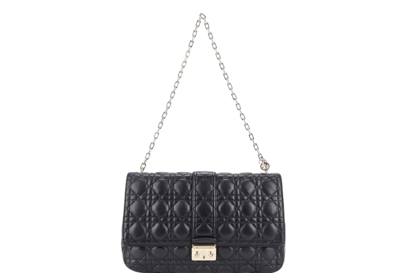 CHRISTIAN DIOR NEW LOCK FLAP BAG BLACK LAMBSKIN LEATHER GOLD HARDWARE WITH KEYS NO DUST COVER