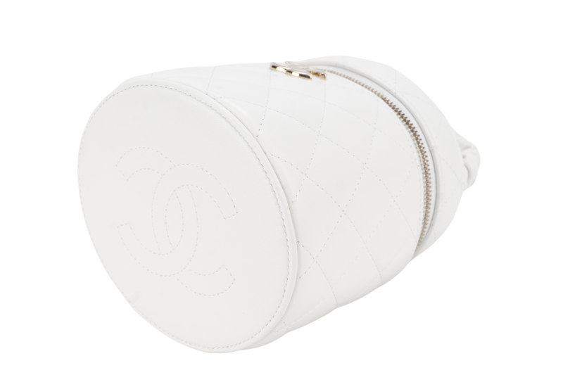 CHANEL 22S VANITY SMALL TOP HANDLE WHITE LAMBSKIN GOLD HARDWARE (3203xxxx) WITH CARD, DUST COVER AND BOX