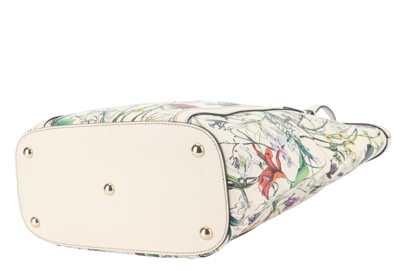 GUCCI FLORA TOTE WHITE LEATHER SILVER HARDWARE NO DUST COVER
