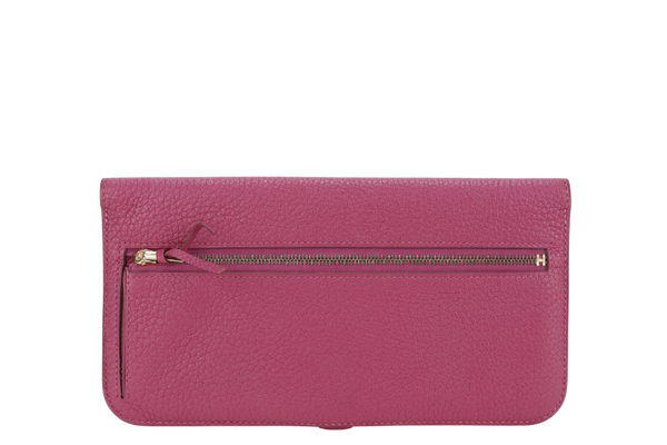 HERMES DOGON PORTEFEUILLE WALLET STAMP P SQUARE (YEAR 2012) ANEMONE TOGO LEATHER GOLD HARDWARE WITH BOX