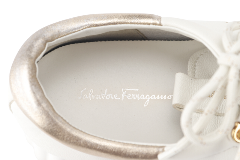 SALVATORE FERRAGAMO GANCINI WHITE LOW-TOP SNEAKERS SIZE US 5