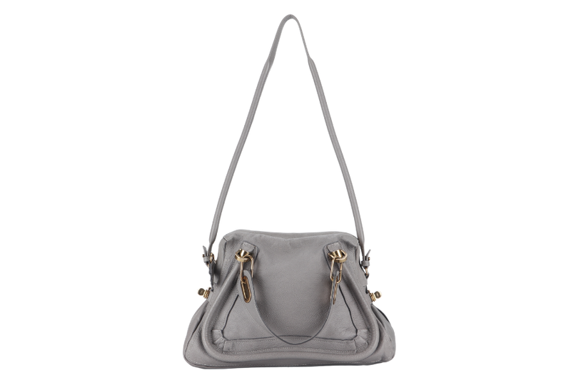 CHLOE PARATY HANDBAG( 01135765-D) GREY CALF LEATHER GOLD HARDWARE WITH DUST COVER AND CARD