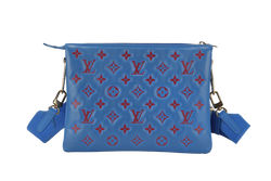 LOUIS VUITTON COUSSIN CROSSBODY BAG PM BLUE & RED EMBOSSED LAMBSKIN GOLD HARDWARE MICROCHIP WITH DUST COVER AND BOX