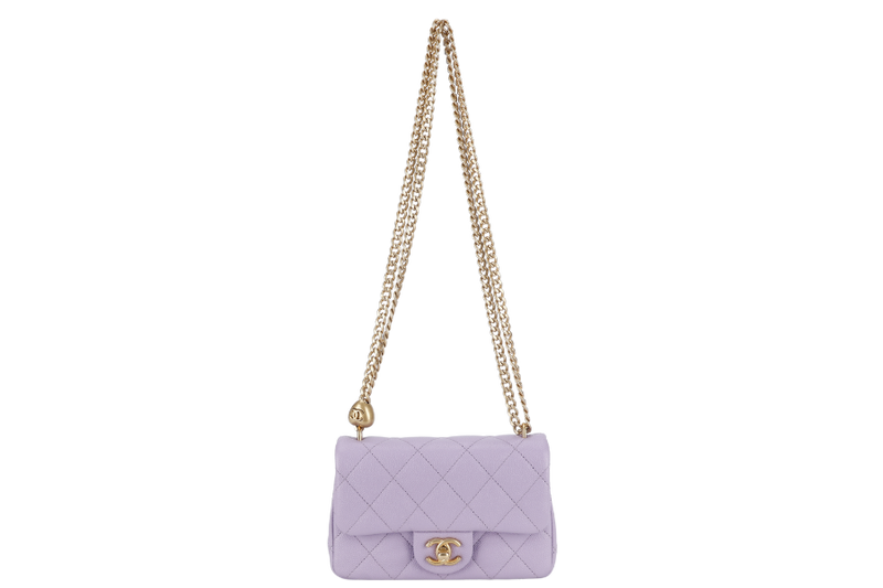 CHANEL MINI SWEETHEART RECTANGLE FLAP BAG (P9TExxxx) LIGHT PURPLE CAVIAR GOLD HARDWARE WITH DUST COVER AND BOX