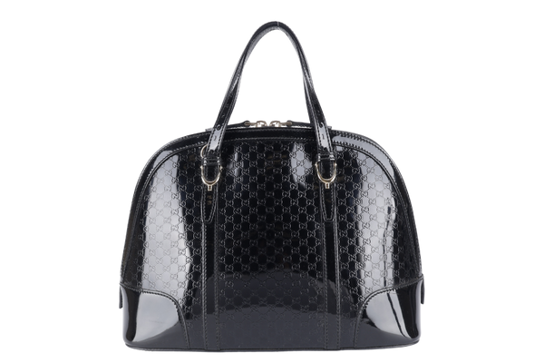 GUCCI BLACK MICROGUCCISSIMA PATENT LEATHER NICE TOP HANDLE BAG GOLD HARDWARE WITH STRAPS AND DUST COVER