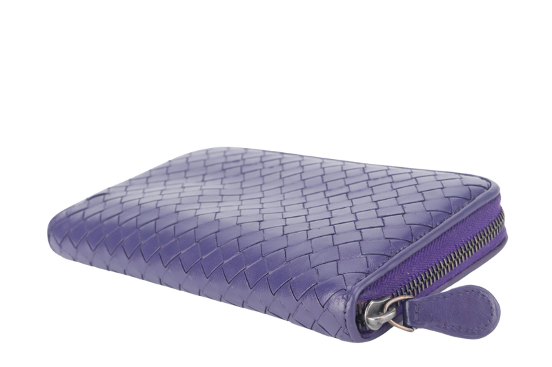 BOTTEGA VENETA LONG WALLET INTRECCIATO PURPLE LEATHER WITH DUST COVER AND BOX