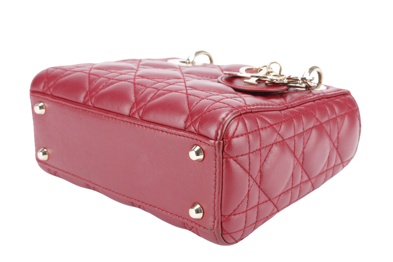 CHRISTIAN DIOR LADY DIOR MINI MAROON GOLD HARDWARE WITH CARD, DUST COVER AND BOX