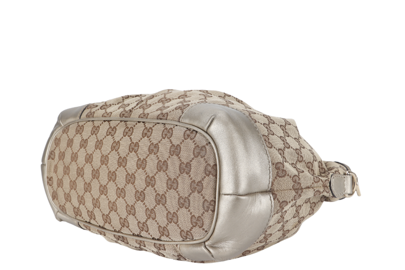 GUCCI SUKEY GG (247902) BEIGE CANVAS 2-WAY BAG SILVER HARDWARE WITH STRAP AND DUST COVER