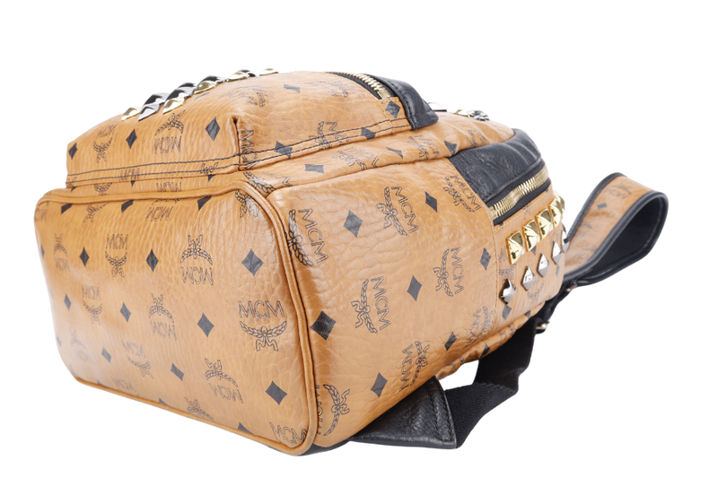 MCM VISETOS STUDDED BROWN MEDIUM LARGE BACKPACK SILVER HARDWARE NO DUST COVER