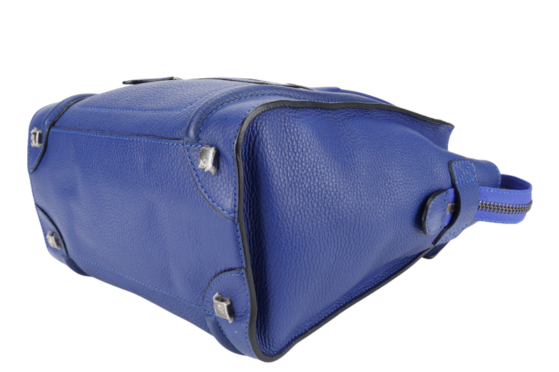 CELINE LUGGAGE TOTE BAG MICRO BLUE CALF LEATHER SILVER HARDWARE NO DUST COVER