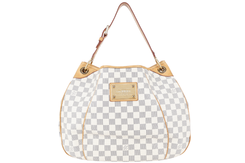 LOUIS VUITTON N55215 GALLIERA PM DAMIER AZUR CANVAS HOBO BAG GOLD HARDWARE WITH DUST COVER