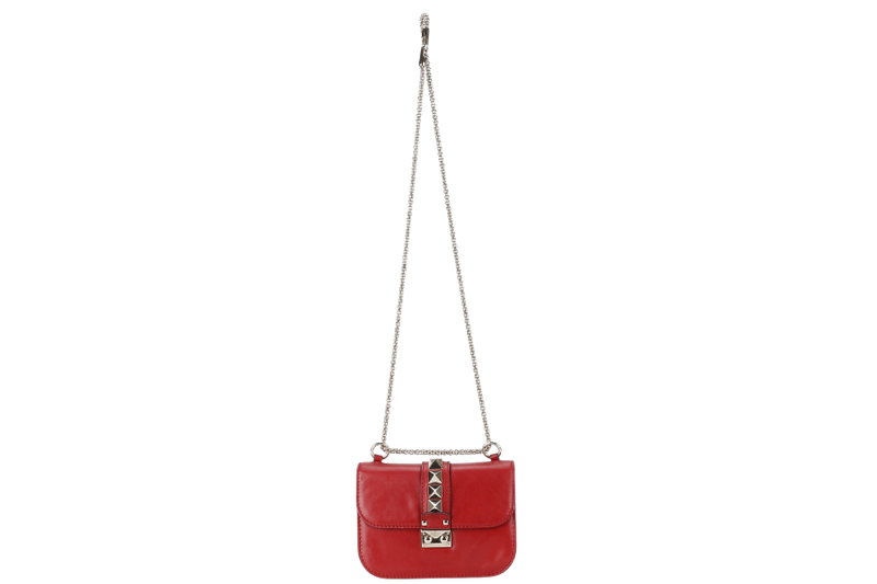 VALENTINO GARAVANI LOCK MINI RED LEATHER SHOULDER BAG WITH DUST COVER