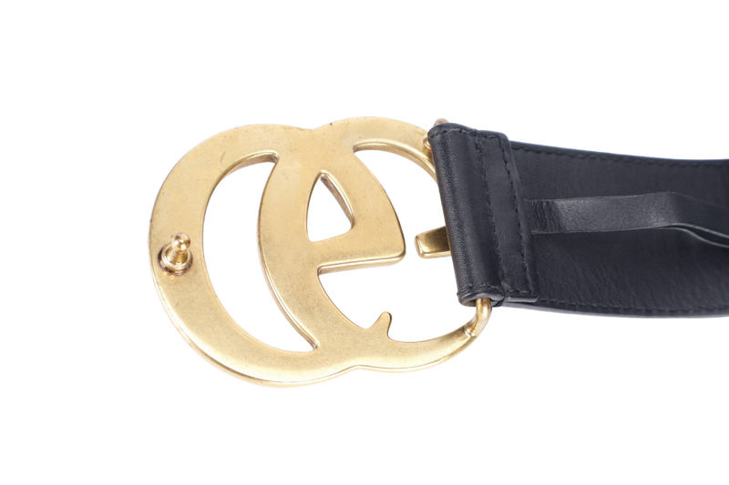 GUCCI GG MARMONT BLACK LEATHER BELT GOLD HARDWARE WITH DUST COVER