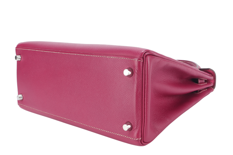 HERMES KELLY 28 CANDY VERSO TOSCA AND ROSE TYRIEN COLOR EPSOM SILVER HARDWARE STAMP O (YEAR 2011) WITH KEYS, LOCK, STRAP AND DUST COVER