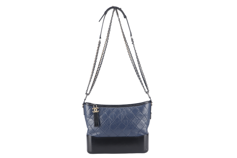 CHANEL GABRIELLE HOBO SHOULDER BAG (2537xxxx) BLUE-BLACK QUILTED CALFSKIN LEATHER SILVER & GOLD TONE HARDWARE NO CARD AND NO DUST COVER