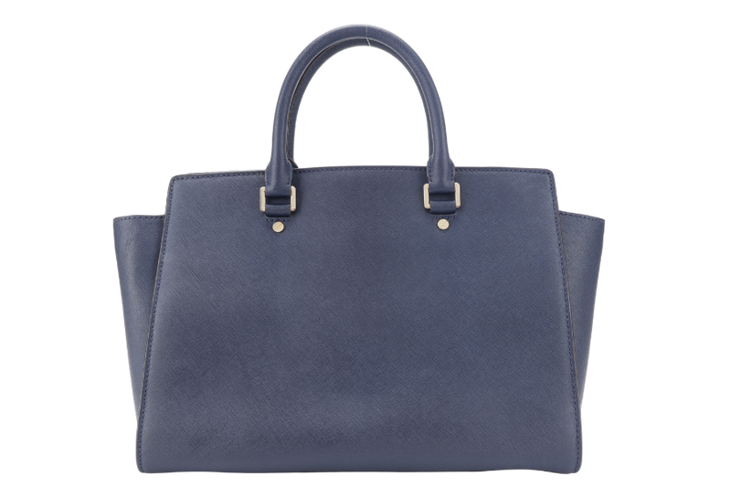 MICHAEL KORS SELMA NAVY SAFFIANO LEATHER SATCHEL BAG GOLD HARDWARE WITH STRAPS AND DUST COVER