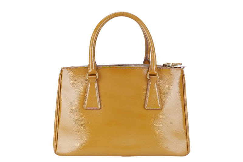 PRADA GALLERIA SMALL YELLOW GOLD SAFFIANO PATENT LEATHER GOLD HARDWARE NO DUST COVER