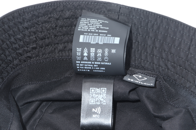 PRADA BUCKET HAT METAL LOGO BLACK NYLON WITH DUST COVER