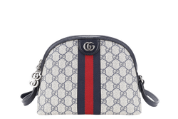 GUCCI OPHIDIA CROSS BODY BAG SMALL BLUE GG MONOGRAM CANVAS SILVER HARDWARE WITH DUST COVER AND BOX