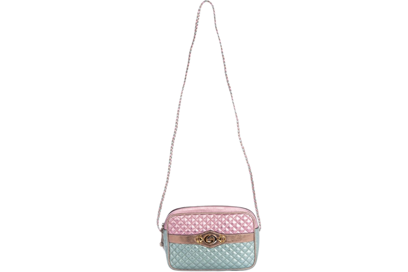 Gucci Laminate Shoulder Bag, Quilted Pink Metallic & Blue Metallic