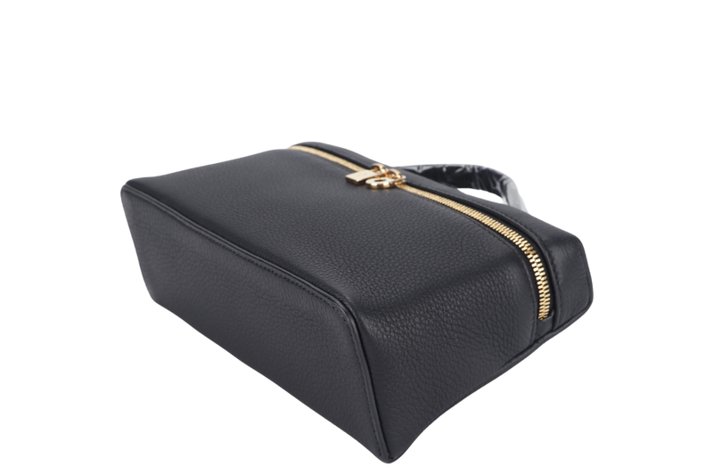 LORO PIANA EXTRA POCKET POUCH L19 BLACK GRAINED CALFSKIN WITH STRAPS GOLD HARDWARE AND DUST COVER