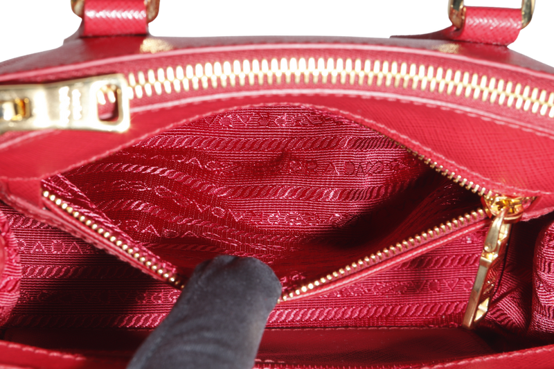 PRADA GALLERIA MINI TOTE (1BA906) RED SAFFIANO LEATHER GOLD HARDWARE WITH STRAP AND DUST COVER