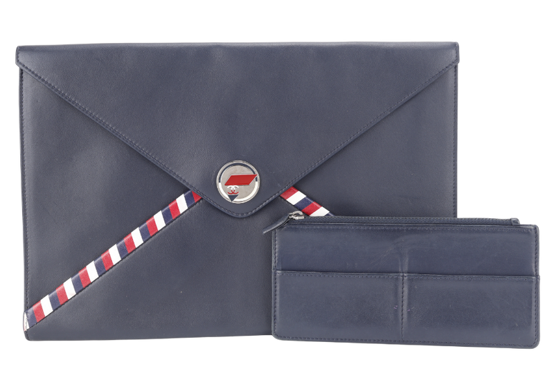 CHANEL ENVELOPE CLUTCH BLUE LEATHER SILVER HARDWARE (2254xxxx} WITH SMALL POUCH
