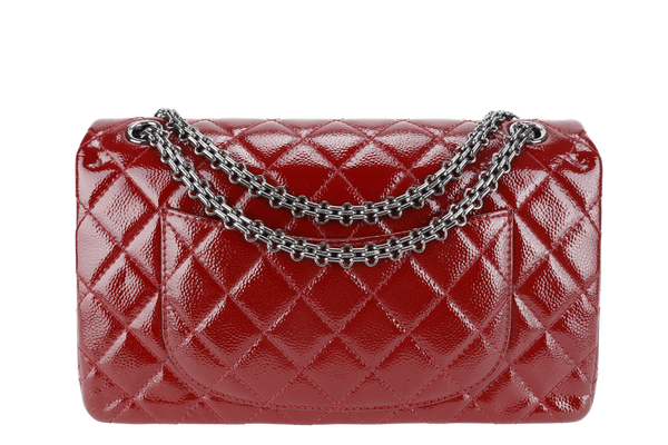 CHANEL 2.55 REISSUE (2025xxxx) BURGUNDY PATENT CAVIAR LEATHER RUTHENIUM HARDWARE WITH CARD NO DUST COVER