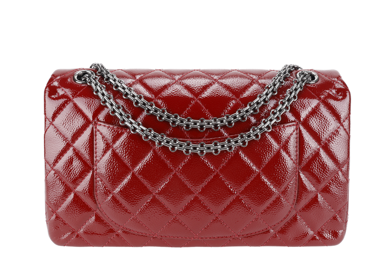 CHANEL 2.55 REISSUE (2025xxxx) BURGUNDY PATENT CAVIAR LEATHER RUTHENIUM HARDWARE WITH CARD NO DUST COVER