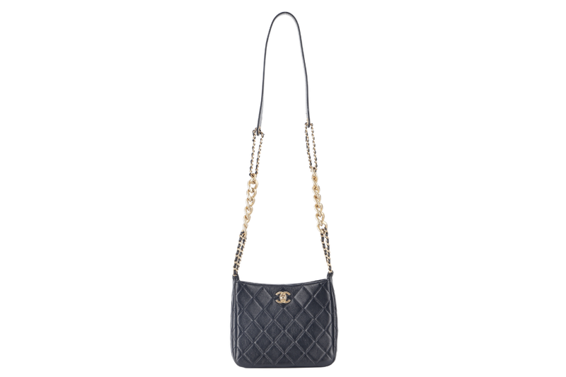 CHANEL 22P HOBO BAG (K63xxxx) BLACK SMALL LAMBSKIN GOLD HARDWARE WITH DUST COVER AND BOX