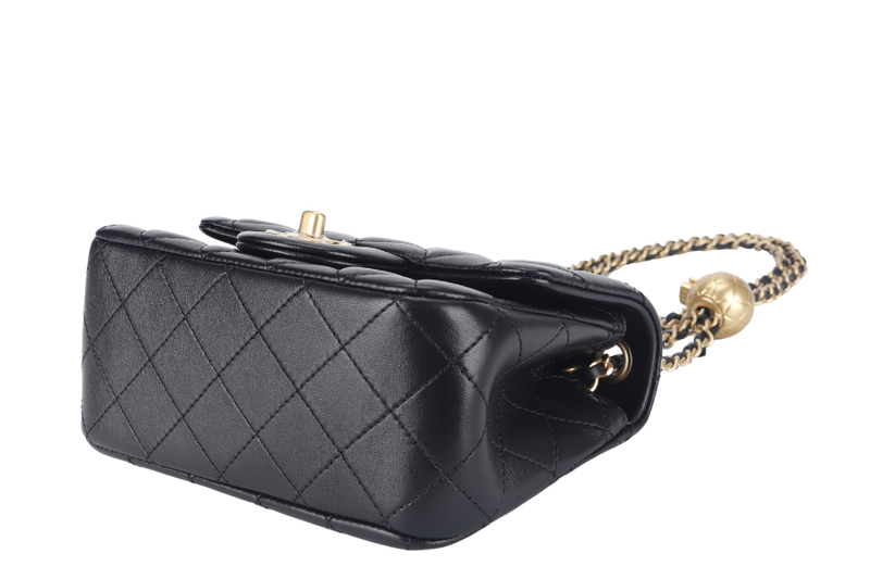 CHANEL CLASSIC FLAP SMALL PEARL BLACK LAMBSKIN GOLD HARDWARE MICROCHIP (G88xxxx) WITH DUST COVER AND BOX