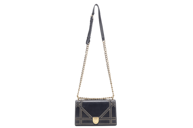 CHRISTIAN DIOR DIORAMA STUDDED BLACK LAMBSKIN GOLD HARDWARE (09-BO-0197) WITH DUST COVER AND CARD
