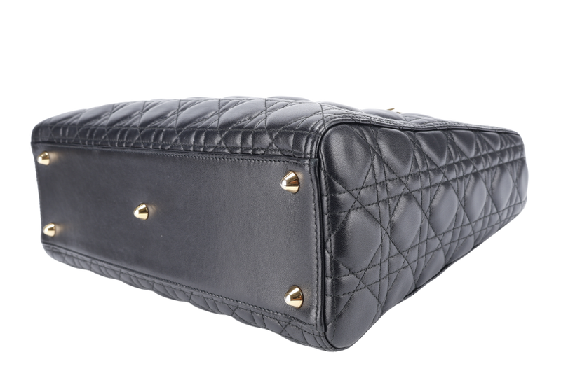 CHRISTIAN DIOR LADY DIOR LARGE BLACK LAMBSKIN (18-MA-0114) GOLD HARDWARE WITH STRAPS, NO DUST COVER