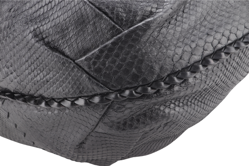 BOTTEGA VENETA BLACK PYTHON SKIN LARGE HOBO BAG WITH DUST COVER