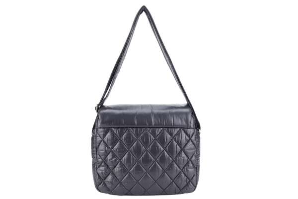 CHANEL SMALL COCOON MESSENGER BAG (1765xxxx) BLACK NYLON SILVER HARDWARE WITH CARD AND BOX