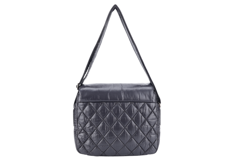 CHANEL SMALL COCOON MESSENGER BAG (1765xxxx) BLACK NYLON SILVER HARDWARE WITH CARD AND BOX