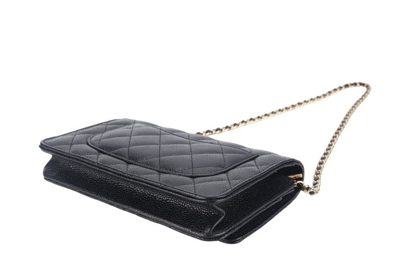 CHANEL WALLET ON CHAIN (JT7Xxxxx) BLACK CAVIAR LEATHER GOLD HARDWARE WITH DUST COVER AND BOX