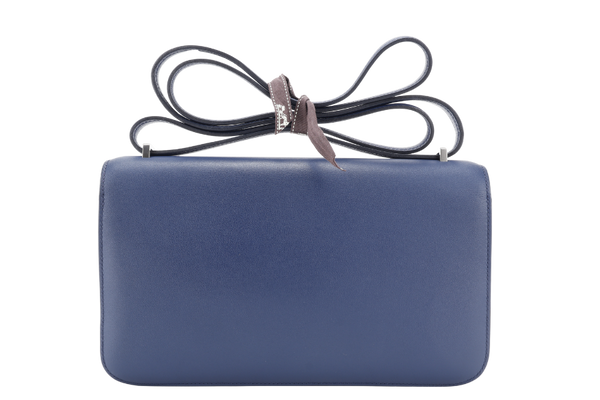 HERMES CONSTANCE ELAN STAMP T (YEAR 2015) BLUE SAPPHIRE SWIFT LEATHER SILVER HARDWARE WITH DUST COVER