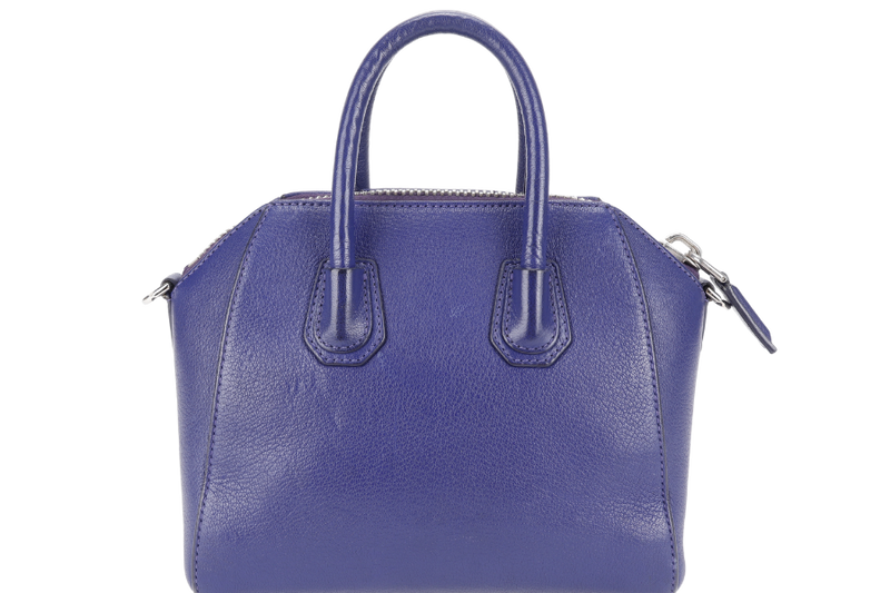 GIVENCHY ANTIGONA SMALL BLUE LEATHER SILVER HARDWARE WITH STRAPS AND DUST COVER