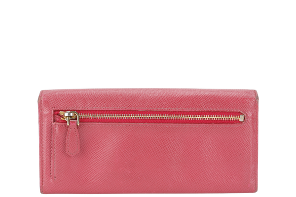 PRADA LONG WALLET PINK SAFFIANO LEATHER GOLD HARDWARE WITH BOX