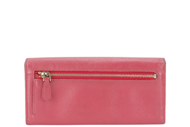 PRADA LONG WALLET PINK SAFFIANO LEATHER GOLD HARDWARE WITH BOX