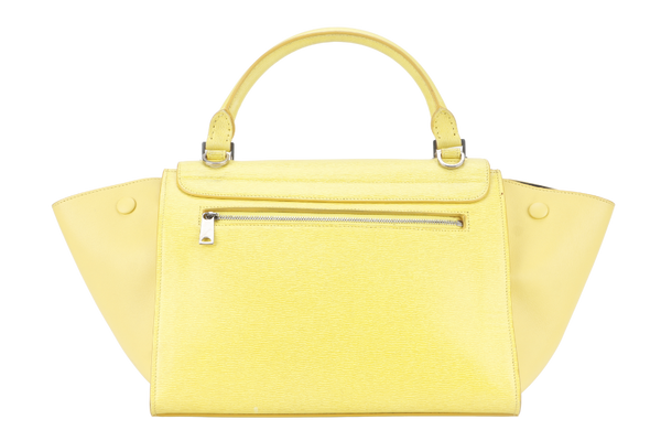 CELINE TRAPEZE SATCHEL YELLOW CALFSKIN LEATHER SILVER HARDWARE WITH STRAPS NO DUST COVER