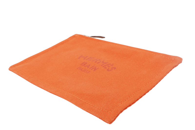 HERMES TROUSSE PLATE PM ORANGE CANVAS SILVER HARDWARE NO DUST COVER