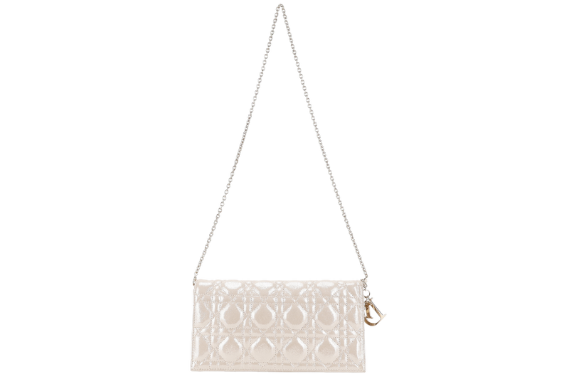CHRISTIAN DIOR METALLIC GOLD FABRIC CANNAGE FOLDED CLUTCH GOLD HARDWARE WITH CHAIN, DUST COVER AND BOX