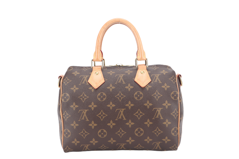 LOUIS VUITTON M46997 SPEEDY BANDOULIERE 25 MONOGRAM COATED CANVAS GOLD HARDWARE WITH PADLOCK AND KEYS NO DUST COVER