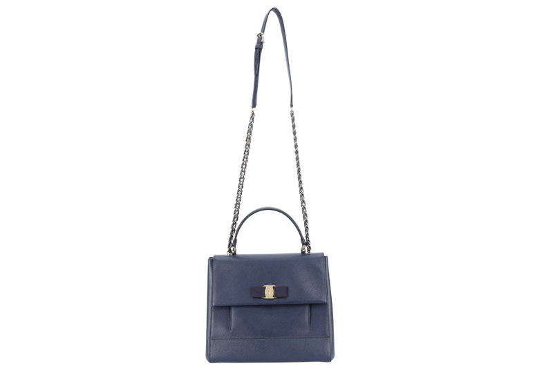 SALVATORE FERRAGAMO 21F558 CARRIE BLUE CALF LEATHER BAG WITH DUST COVER