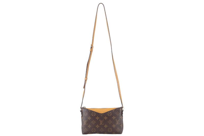 LOUIS VUITTON PALLAS CLUCTH BB MONOGRAM CANVAS WITH YELLOW MUSTARD LEATHER GOLD HARDWARE NO DUST COVER